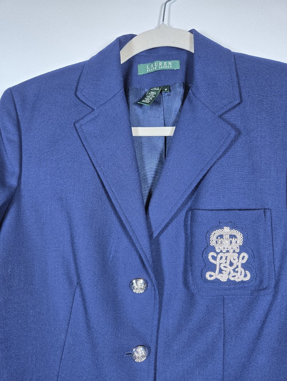 NEW Lauren Ralph Lauren Navy Blue Wool Blazer Jacket 12 Silver Buttons Crest - Picture 3 of 16